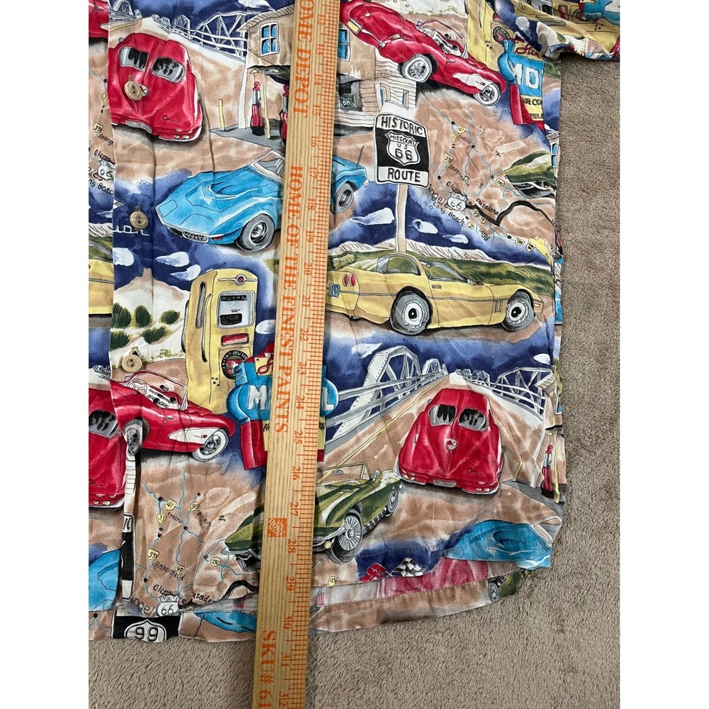Vintage Paradise Found Button Up Shirt Mens XXL Americana Cars Rayon S/S EUC - Picture 5 of 5